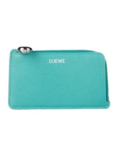 Pre-owned Loewe Pebble Card Holder Leather Wallet In Blue