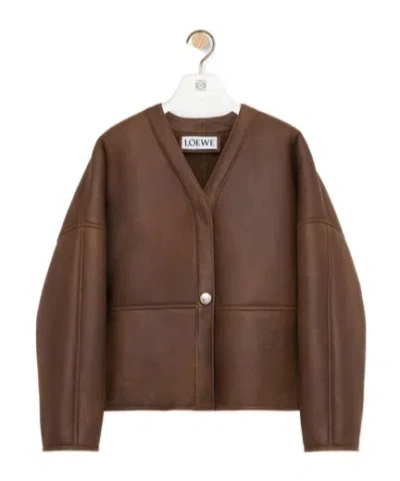 Loewe Pebble Cardigan In Shearling In Brown