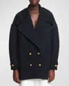 Loewe Pebble Double-breasted Wool Peacoat In Midnight B