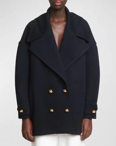 LOEWE PEBBLE DOUBLE-BREASTED WOOL PEACOAT