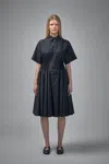 Loewe Short-sleeve Cinched-waist Poplin Midi Shirtdress In Black