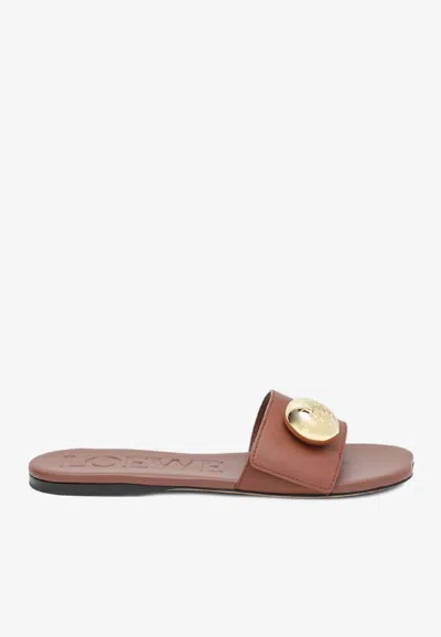 LOEWE PEBBLE LEATHER FLAT SLIDES