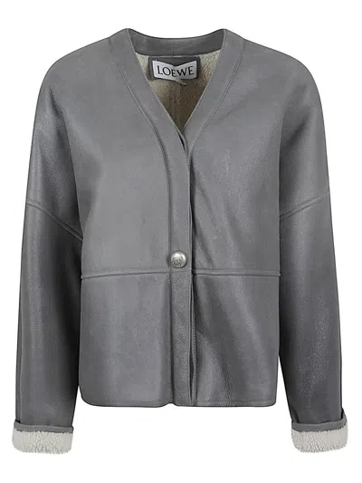 Loewe Pebble Leather Jacket In Gray