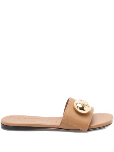 Loewe Pebble Leather Slides In Brown