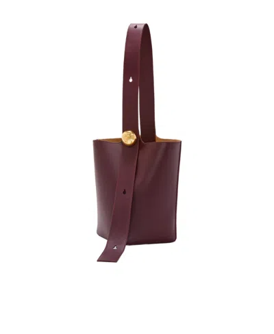 Loewe Medium Pebble Bucket Bag In Mellow Calfskin In Red