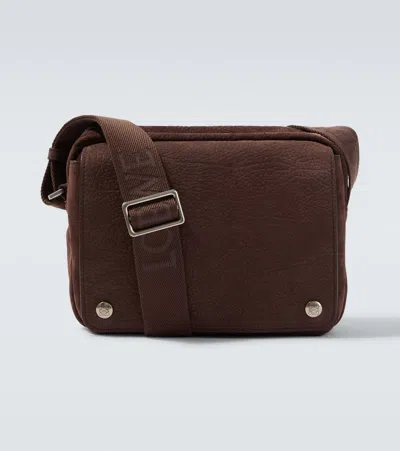 Loewe Medium Pebble Messenger Bag In Grained Nubuck For Man In Brown