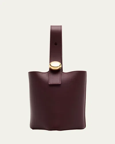 Loewe Pebble Mini Bucket Bag In Smooth Leather In Burgundy