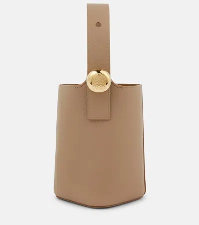 Loewe Pebble Mini Leather Bucket Bag In Brown