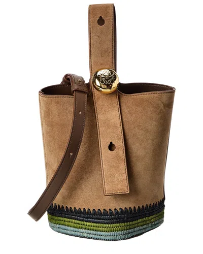 Loewe Pebble Mini Leather Bucket Bag In Brown