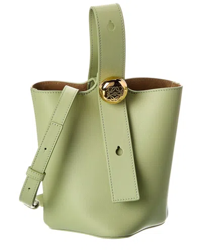 Loewe Pebble Mini Leather Bucket Bag In Green