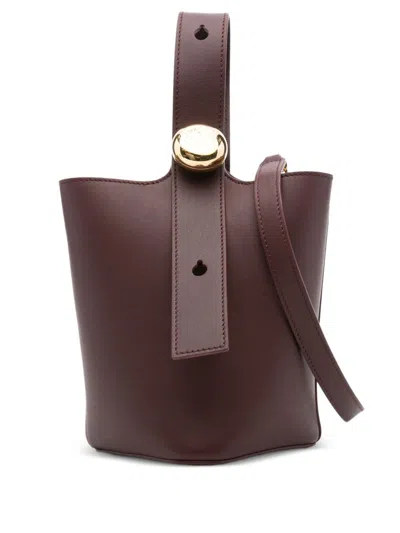 Loewe Pebble Mini Leather Bucket Bag In Red