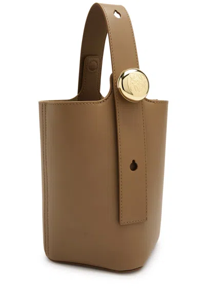 Loewe Pebble Mini Leather Bucket Bag In Tan