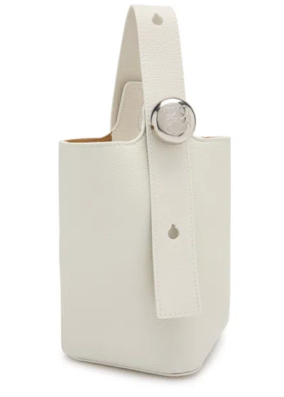 Loewe Pebble Mini Leather Bucket Bag In White