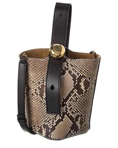 Loewe Pebble Mini Snake-embossed Leather Bucket Bag In Black