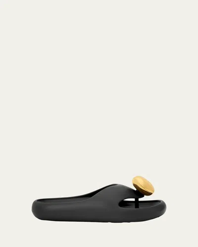 LOEWE PEBBLE PATENT TOE-POST SLIDE SANDALS