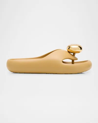 LOEWE PEBBLE PATENT TOE-POST SLIDE SANDALS