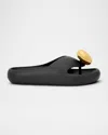 Loewe Pebble Patent Toe-post Slide Sandals In Black