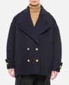 Loewe Double-breasted Wool Peacoat With Notched Collar In Blue
