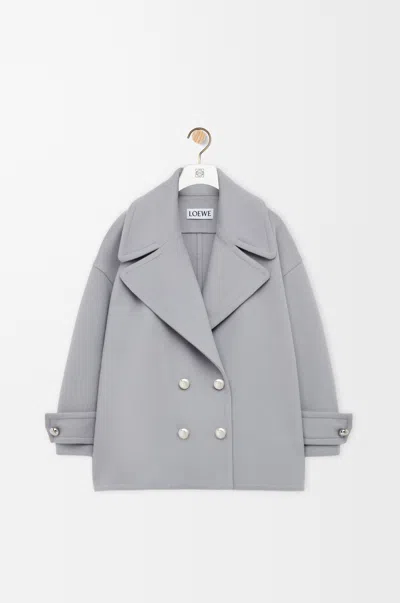 Loewe Pebble Double-breasted Wool Peacoat In Gray