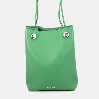 Pre-owned Loewe Pebble Pouch Shoulder Bag Green Smooth Calf Leather