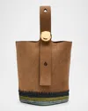 Loewe Pebble Raffia-bottom Mini Bucket Bag In Suede
