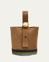 Loewe Pebble Raffia-bottom Mini Bucket Bag In Suede