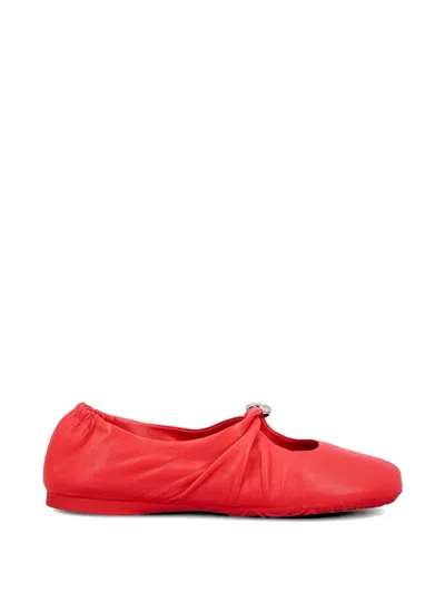Loewe Pebble Ruched Leather Ballet Flats In Red
