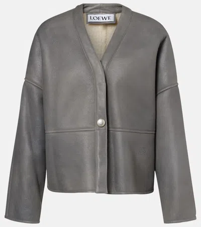 Loewe Pebble Shearling-lined Leather Jacket In Gray