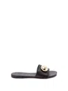 Loewe Elegant Black Calf Leather Sandals With Gold Embellishment In Black