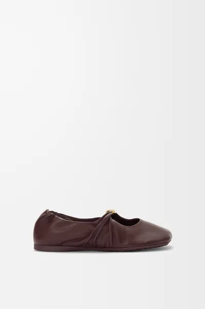 Loewe Burgundy Nappa Leather Pebble Ballerinas