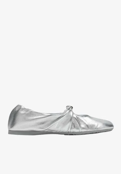 Loewe Pebble Soft Ballet Flats In Laminated Lamb Nappa Leather In Silver
