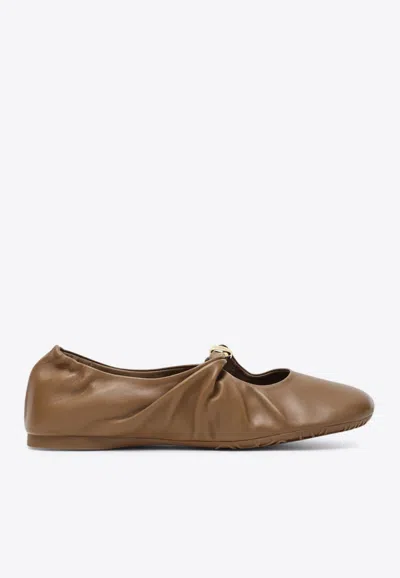 Loewe Pebble Soft Leather Ballet Flats In Brown