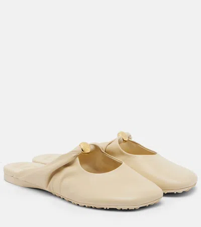 Loewe Pebble Soft Leather Mules In White
