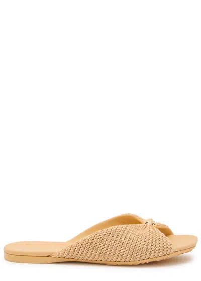 Loewe Pebble Soft Raffia And Leather Sliders In Sand