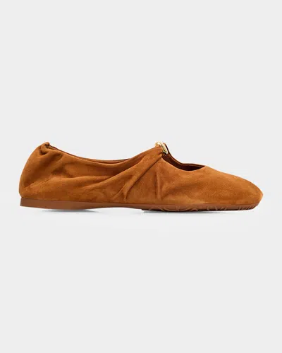 Loewe Pebble Suede Ballerina Flats In Brown
