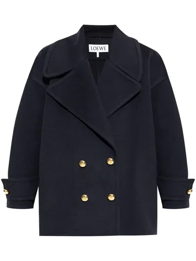 Loewe Pebble Wool Peacoat In Blue