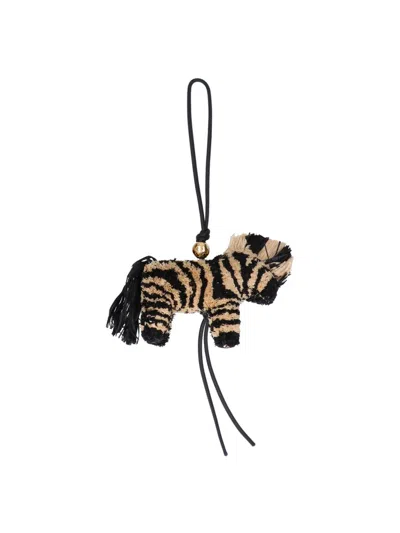 Loewe + Paula's Ibiza Zebra Leather-trimmed Raffia Charm In Neutrals