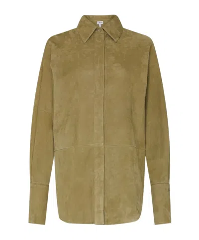 Loewe Camicia In Pelle Scamosciata Verde Salvia Donna In Green