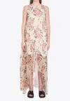 Loewe Floral Print Silk Dress Asymmetrical Construction In Multicolor