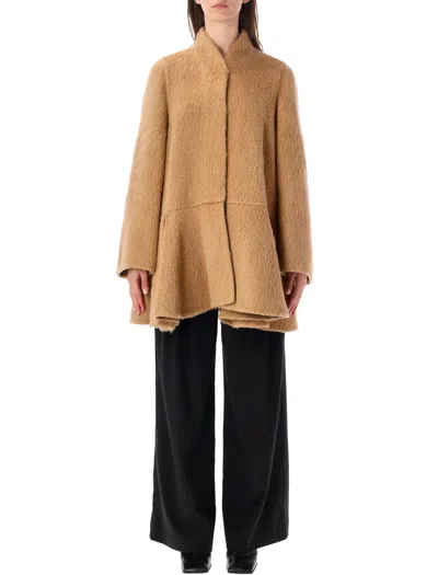 Loewe Wool-alpaca Peplum Mini Jacket With Sculpted Front And Double L Cuff In Brown