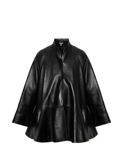 Loewe Peplum Leather Coat In Black