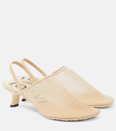 Loewe Petal 45 Mesh Slingback Pumps In Beige