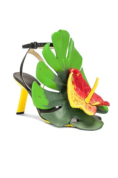 Loewe Petal Monstera Leather Sandals In Black