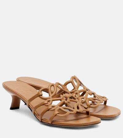 Loewe Petal Anagram Leather Caged Mule Sandals In Brown
