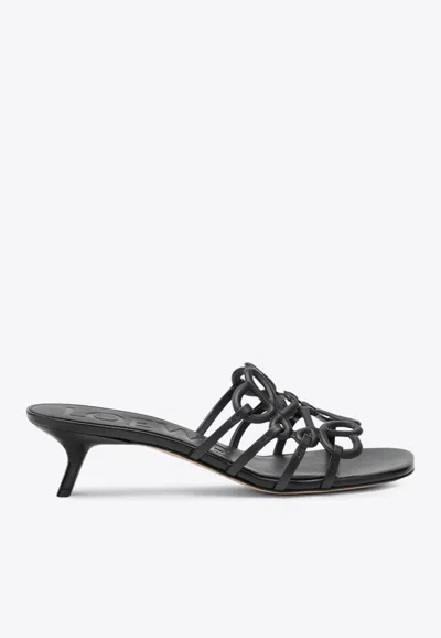 Loewe Petal Anagram Leather Caged Mule Sandals In Gray