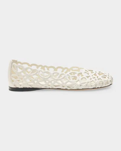 Loewe Petal Anagram Leather Ballerina Flats In White