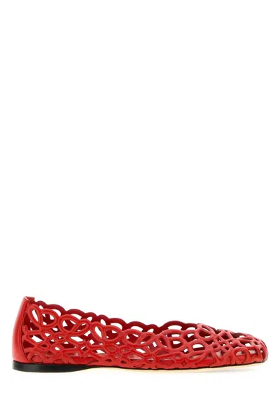 Loewe Petal Anagram Leather Ballerinas In Red