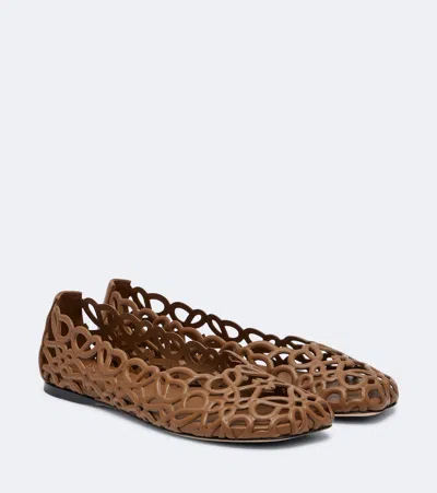 Loewe Petal Anagram Leather Ballerina Flats In Brown