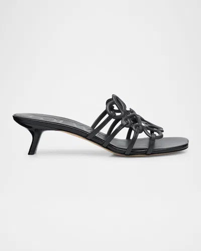 Loewe Petal Anagram Leather Caged Mule Sandals In Gray