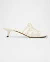 Loewe Petal Anagram Leather Caged Mule Sandals In Anthurium White